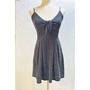 Papaya Mini Dress Womens Small Black Silver Sparkly Tie Front Party Disco Glam